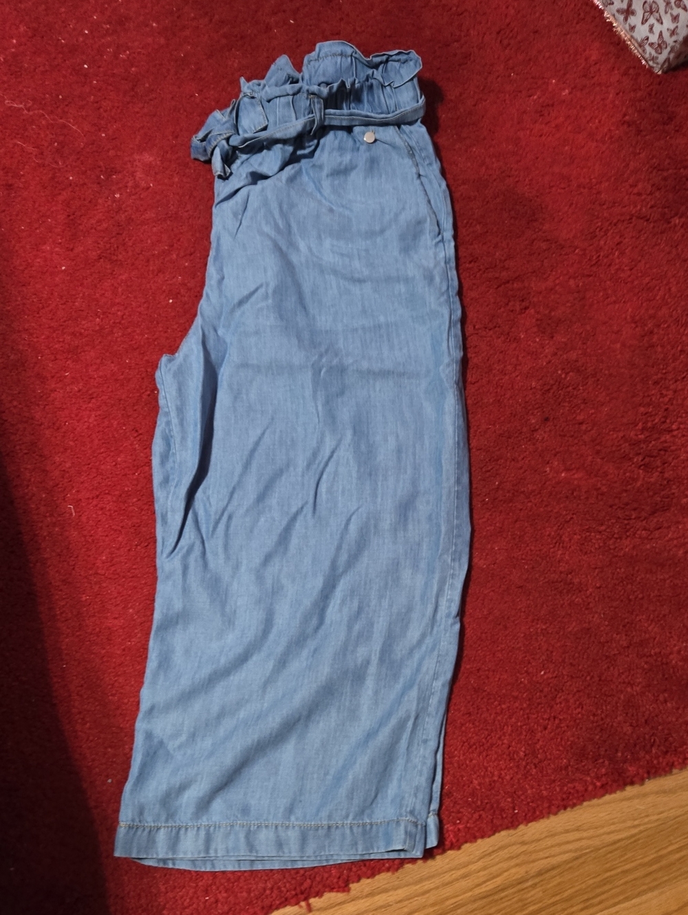 Light Blue Paperbag Waist Wide-Leg Jeans